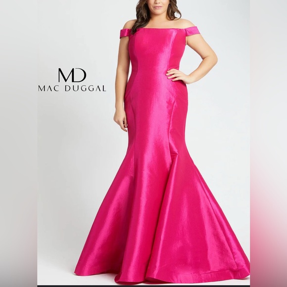 Mac Duggal NWT Fuchsia Hot Pink Off-Shoulder Prom Gala Mermaid Dress Flawed 14W - Picture 1 of 13